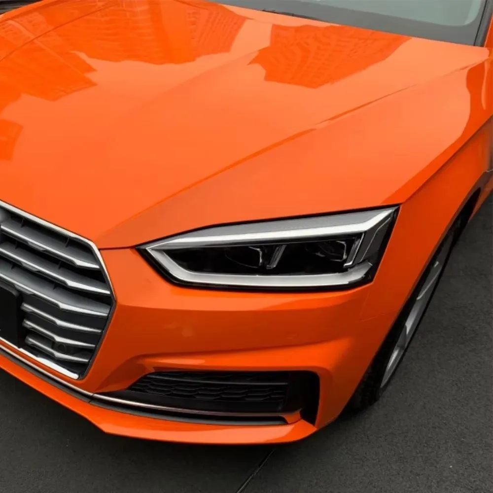 Car Wrap Vinyl Film High Gloss Orange Car Body Wrap Cover Air Bubble Free Vehicle Motocycle Roll Adhesive Decoration Accessories