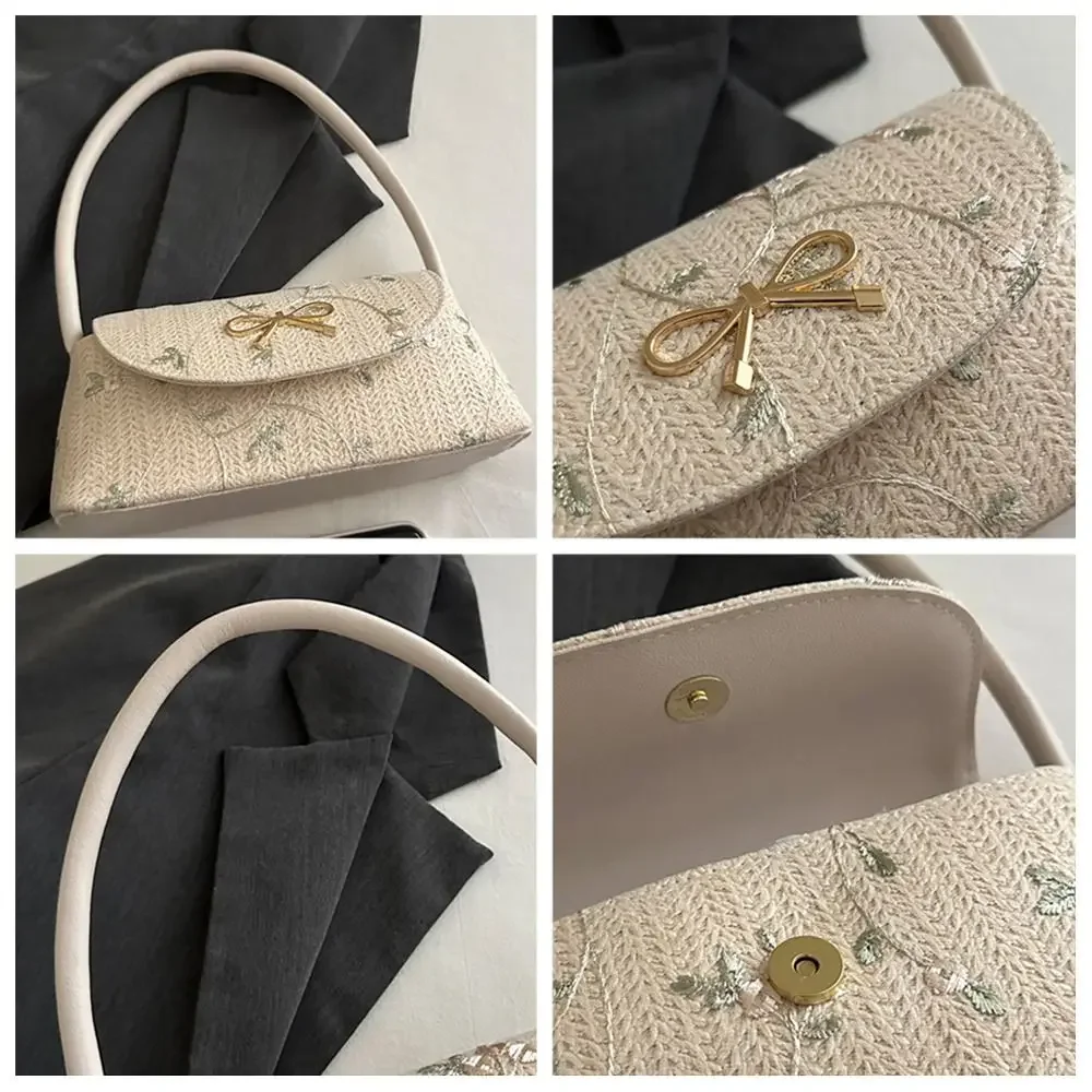 Fashion Grass Woven Shoulder Bag Handmade Braid Portable Small Handbags Bohemian Straw Bag for Women Girls