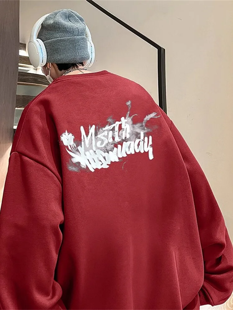 

Ретро-американская красная толстовка с капюшоном для мужчин, осенне-зимняя, для ношения под одеждой, модная брендовая флисовая куртка