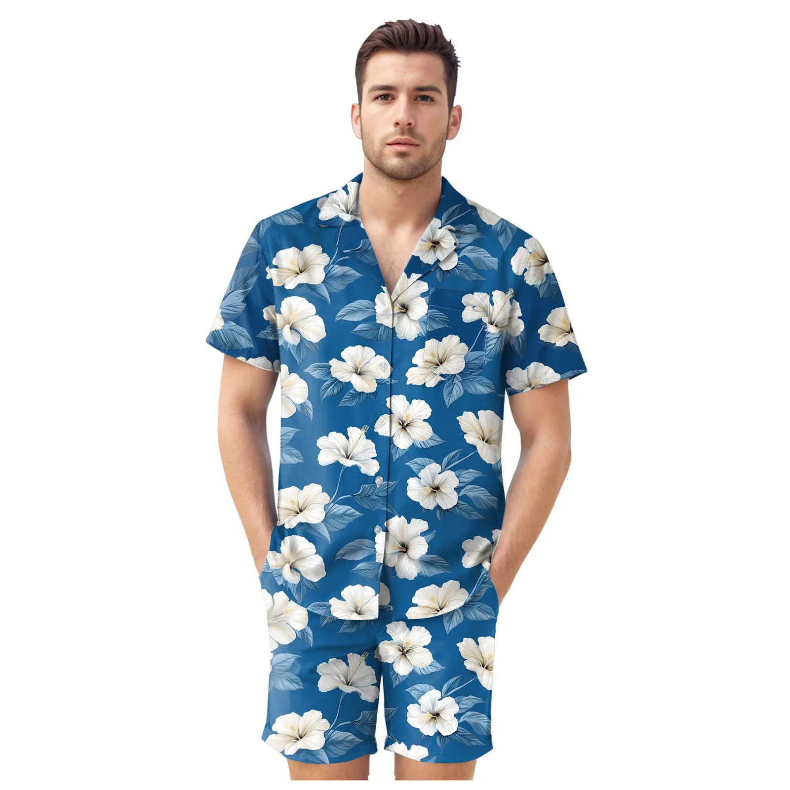

Suit Size 16 Men's Floral Print Pocket Shirt Short Sleeve Shorts Holiday Suit Winter Mens Sweat Suits