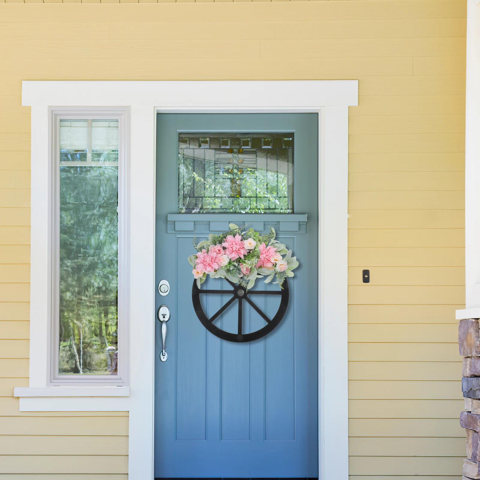 

Artificial Flower Leaves Front Wood Wheel Spring Greenery Garland Wall Decoration Door For Indoors Outdoor Farmhouse