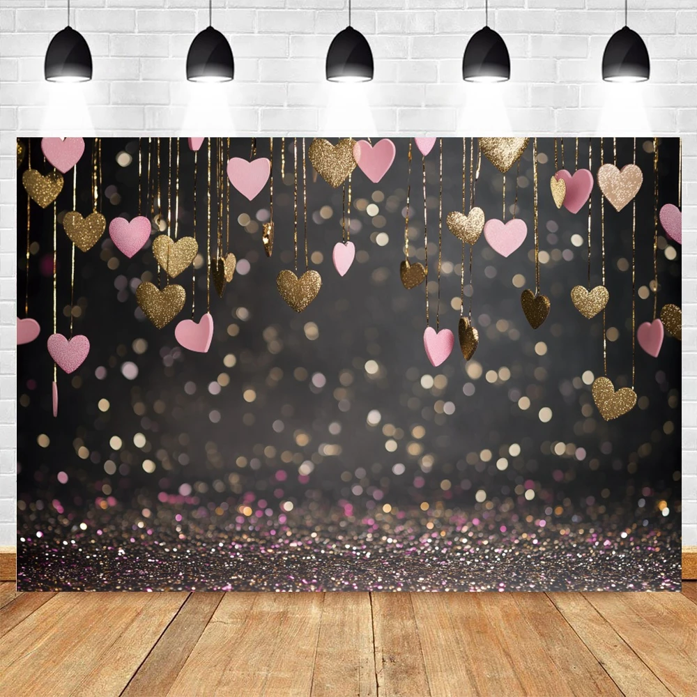 Glitter February 14th Party Backdrop Shiny Spots Love Heart Ballloon Valentine's Day Photography Background Photostudio Supplies