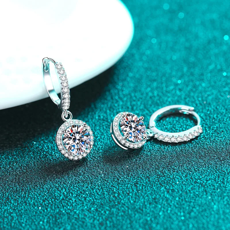 JECIRBurgos-Boucles d'oreilles pendantes en argent regardé 925 pour femmes, Boucles d'oreilles rondes Moissanite, Plaqué or PT950, Bijoux, Ventes d'usine, Vente en gros