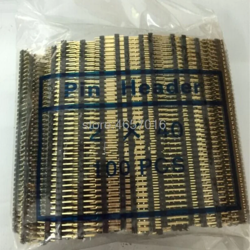 100pcs/lot  2.54mm Double Row Male 2X40 Pin Header Strip Gold-plated ROHS Good quality