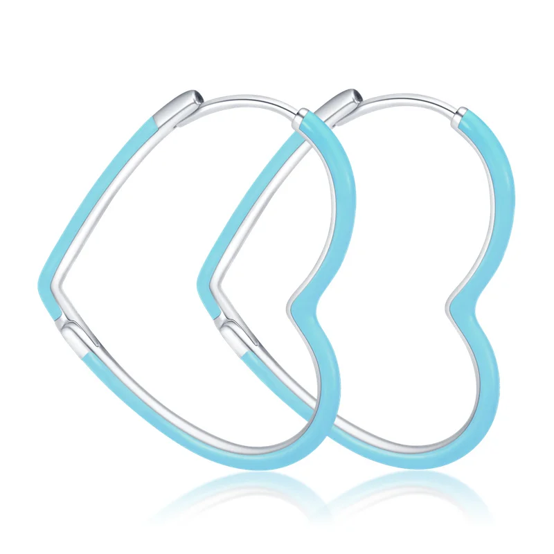 Hot Sale Silver Earrings Real 925 Sterling Silver Blue Heart Hoop Earrings for Women Fashion Silver Earring Jewelry Gift