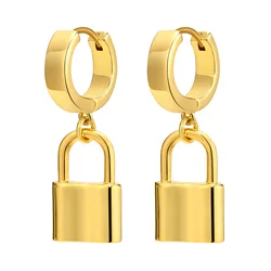 18k Gold Plated Padlock Earrings, Huggie Hoop Earring For Women Fashion Locked Ear Accessories