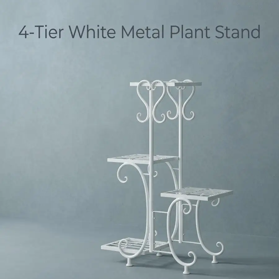 4-Tier Metal Plant Stand With Single Tier Option, Decorative Flower Pot Holder Shelf With Elegant Scrollwork Design, Multi-Level
