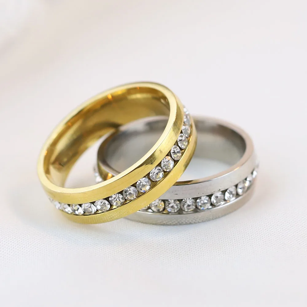 High Quality Stainless Steel One Row Crystal fashion Colorful Ring For Women Wedding Jewelry Finger Ring
