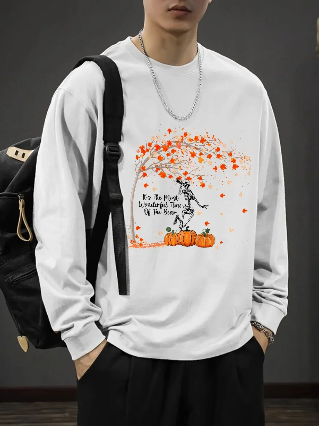 

2025 Spring autumn Long Sleeve Halloween style printing Tshirt Oversized Pullover Y2k tops Vintage Graphic Couple tshirt men's