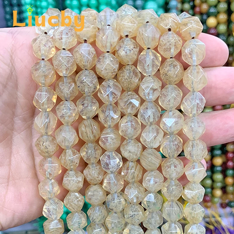 Natural Faceted Yellow crystalline stone diamond crystal Beads For Jewelry Making DIY exquisite Accessories 15