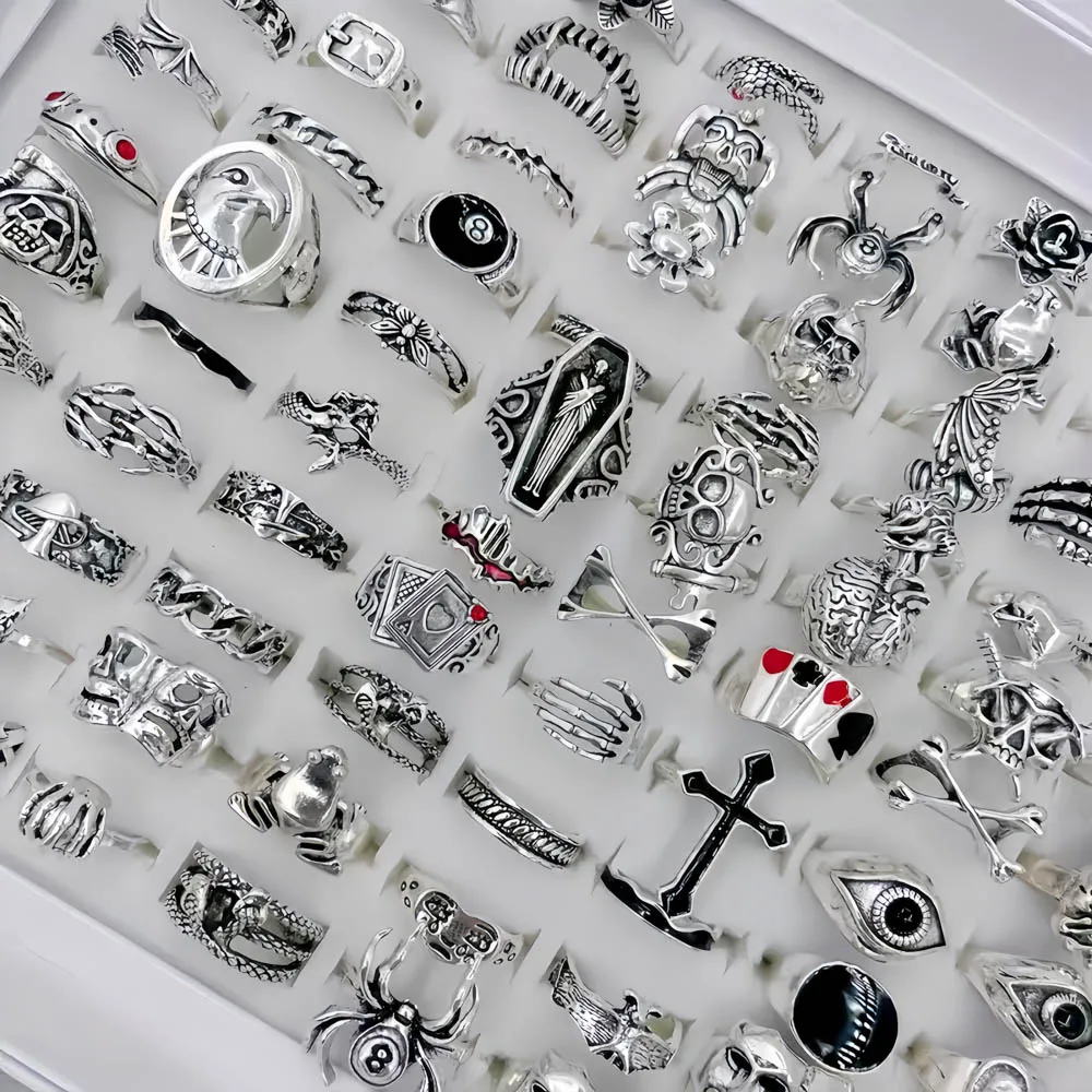 20/30/50 قطعة/الوحدة موضة خمر الشرير القوطية الجمجمة خواتم للنساء الرجال ريترو الحيوان هوب الهيب هدايا الحفلات فنجر مجوهرات مزيج نمط