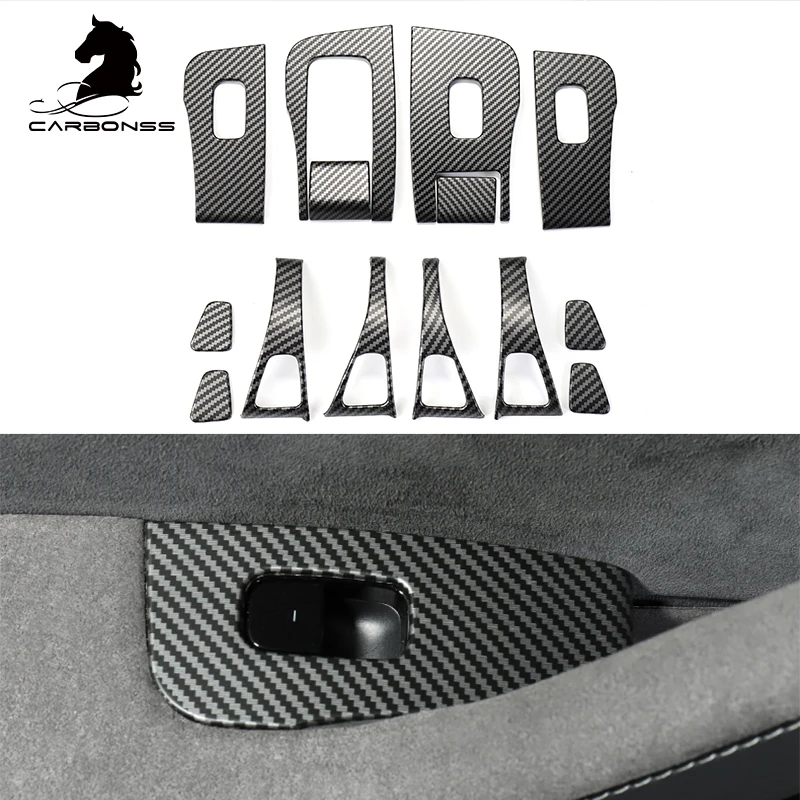 Car Interior Trims Dry Carbon Window Door Switch Lift Button Cover For Tesla Model 3 2017+
