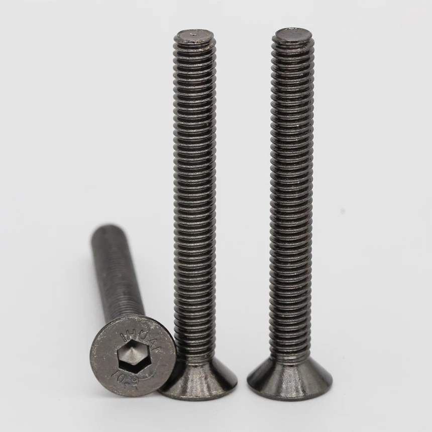 M3 M3*4/5/6/8/10/12/14/16 10.9 Grade Bolt Black Nickel Plated Carbon Steel Flat Countersunk Head Hexagonal Socket Machine Screw