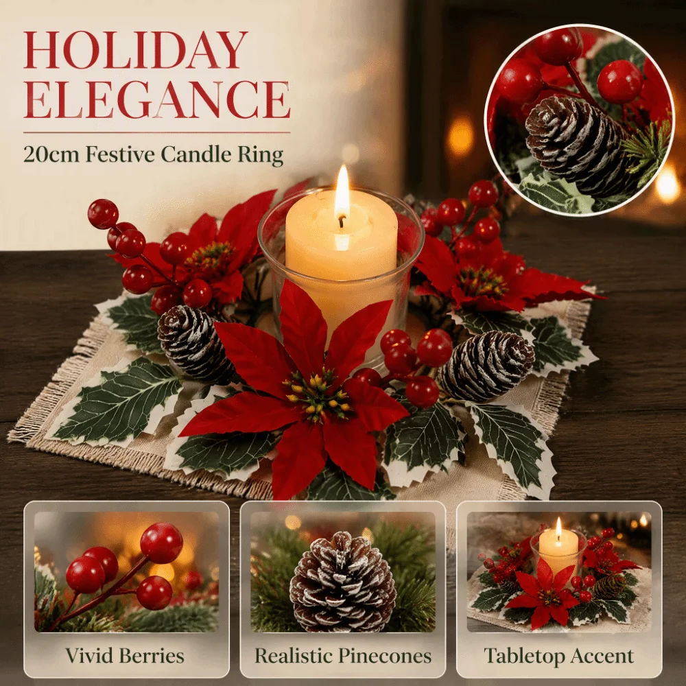 Artificial Flower Flowers Wreath Candle Holder Multifunctional Classic Christmas Wreath Window Display Props Plastic