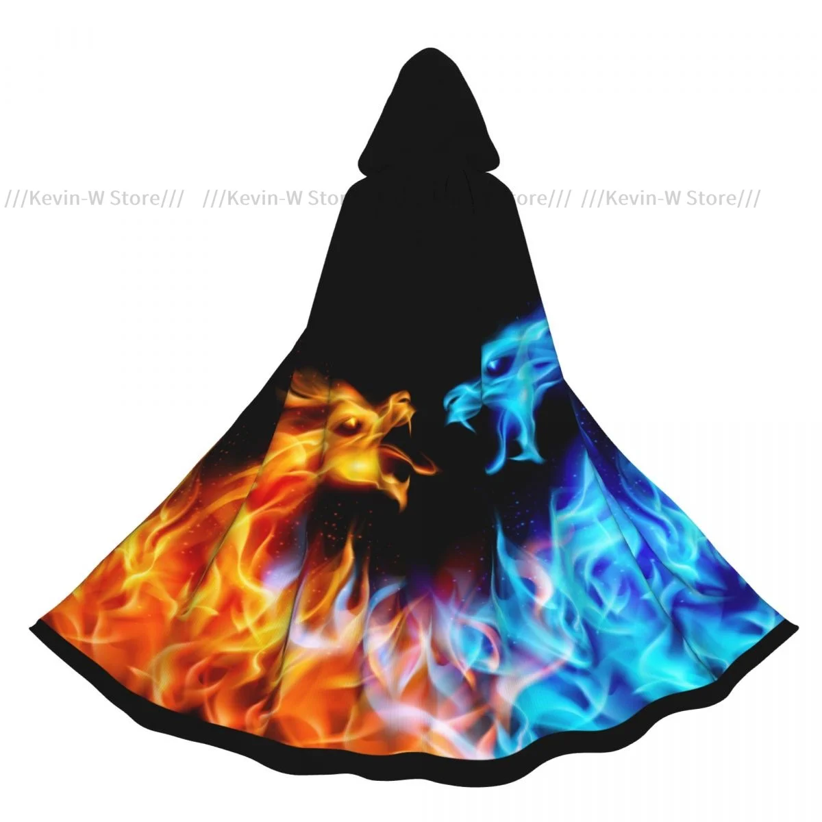 

Hooded Cloak Unisex Cloak with Hood Blue And Red Fire Dragons Cloak Vampire Witch Cape Cosplay Costume