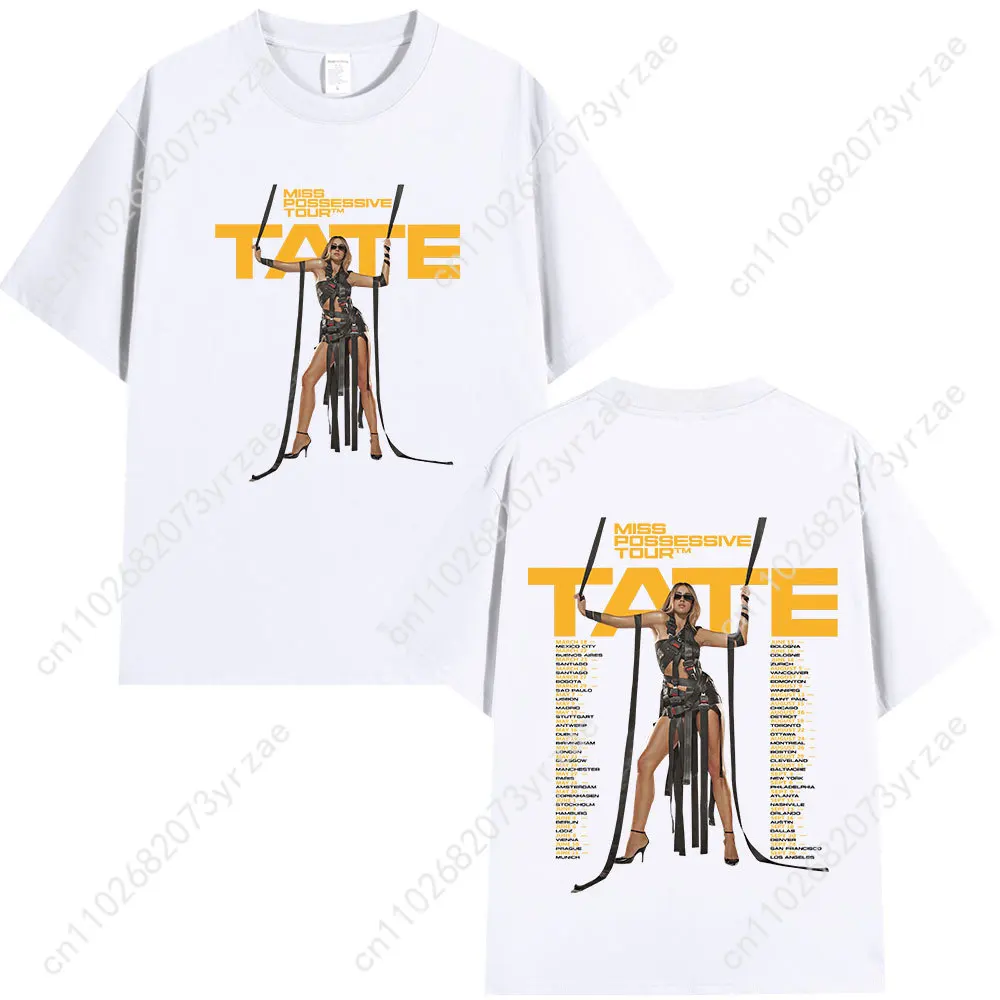 Tate McRae Miss Possessive Tour 2025 Retro T-shirt Man Vrouw Hoge kwaliteit katoen Korte mouwen Mode Zachte ademende tops