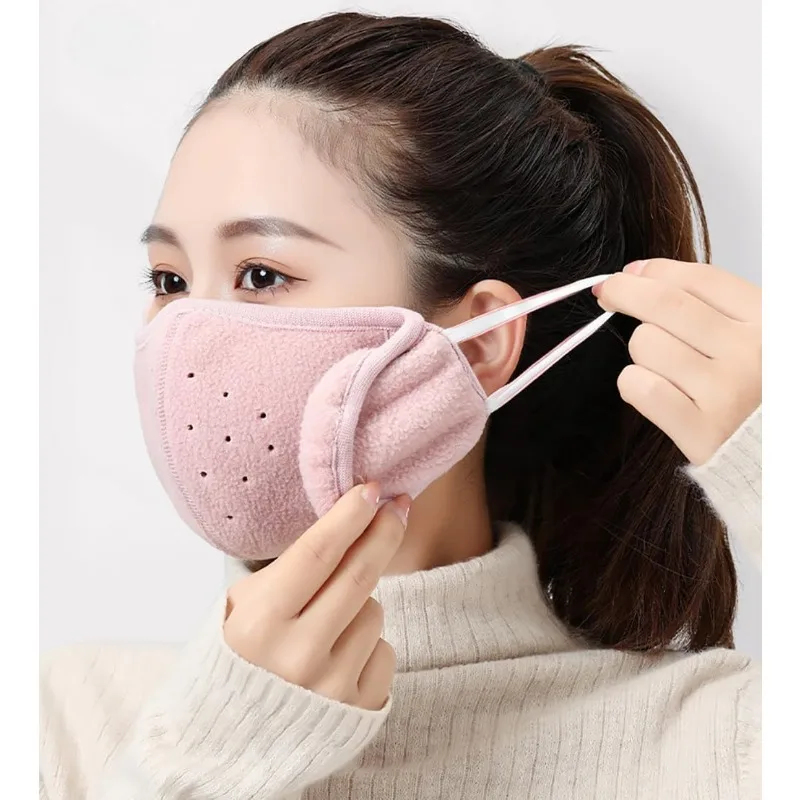 Winter Unisex Breathable Holes Mask Cold-Proof Thermal Mask Earmuffs 2in1 Wrap Band Ear Warmer Outdoor Riding Keep Warm Ear Muff