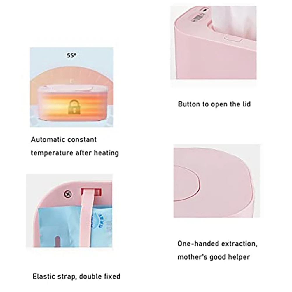 아기 물티슈 워머 히터, 젖은 수건 디펜서 냅킨 가열 상자, 가정 및 자동차 사용, 미니 물티슈 워머 케이스, 물티슈 핑크, 신제품