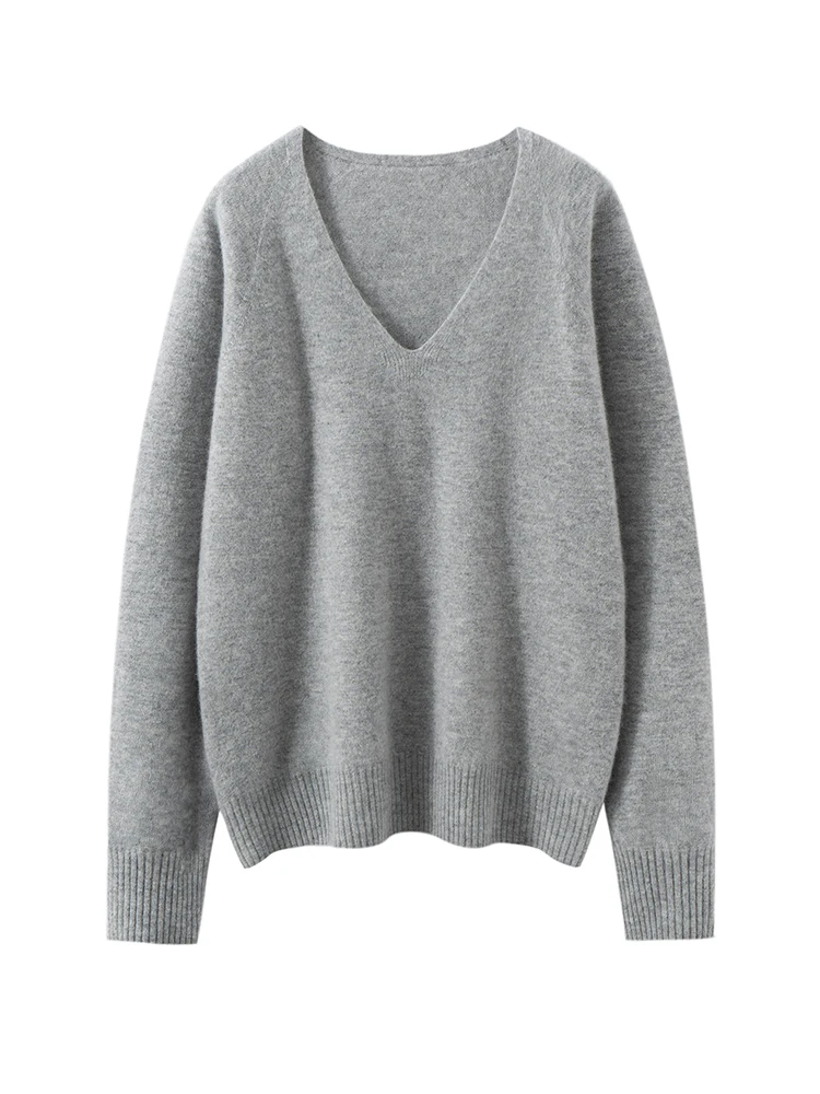 

Женский свитер TLOML из 100% кашемира с V-образным вырезом, однотонный пуловер, весна-осень, вязаный, мягкий, удобный, высококачественный, базовый, элегантный топ