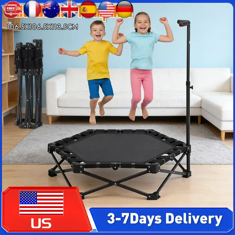 

42in Adjustable T-Bar Mini Trampoline 450lbs Foldable Exercise Rebounder for Adults Kids Indoor Outdoor Home Gym Garden Fitness