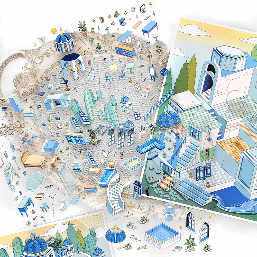 4 أوراق/حقيبة My House 17th سلسلة مستديرة ملصقات المناظر الطبيعية للديكور الضغط ملصق المناظر الطبيعية الكولاج الديكور #3