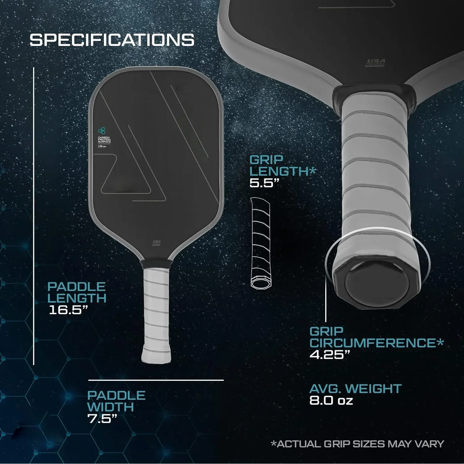 Vision Pickleball Paddle Textured Carbon Grip Surface Technology Maximum Spin Control Added Power Core Bat Pickleball Racket