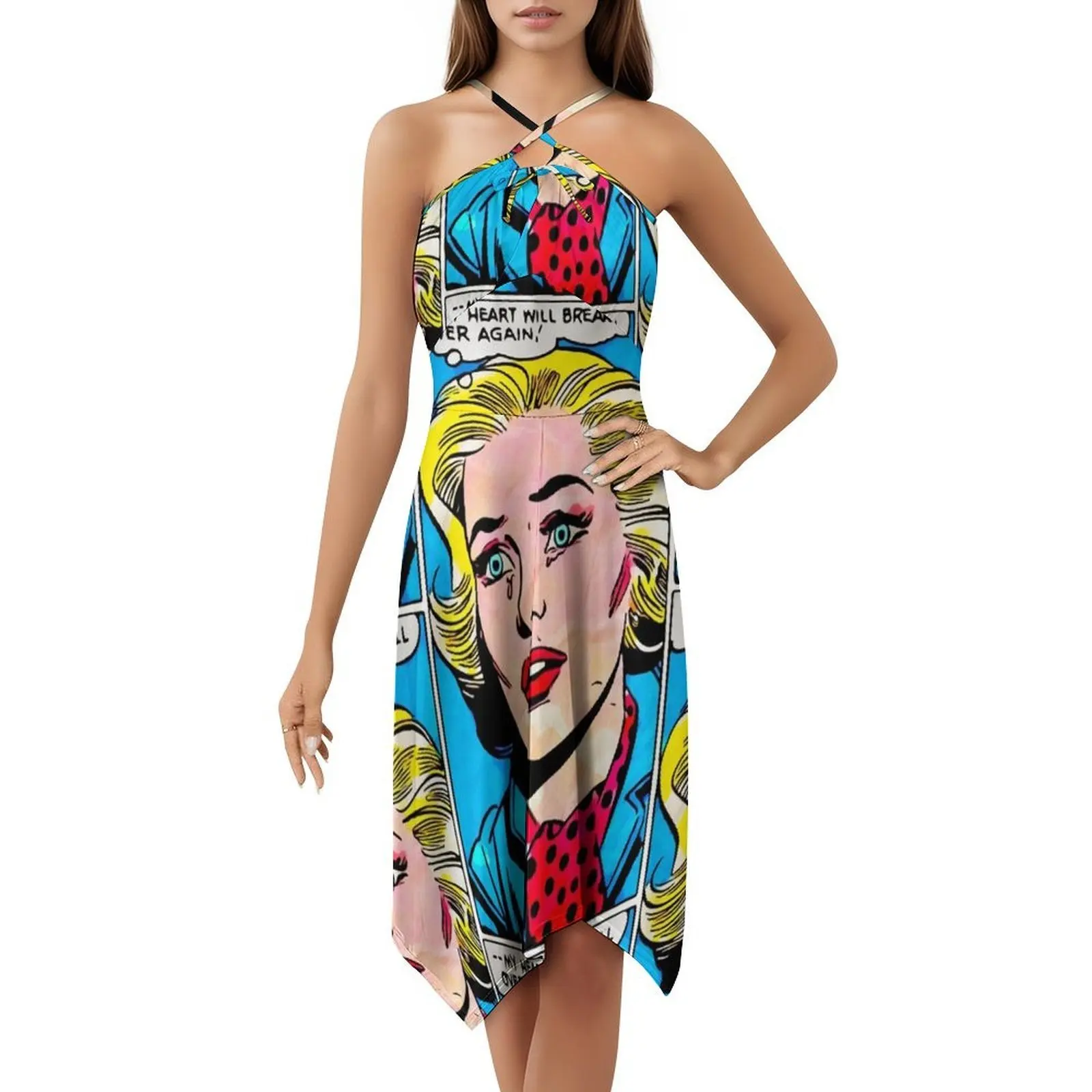 فن البوب المشتت الرجعية البكاء امرأة حبيبته العنق فستان أنيق الصيف فستان الحفلات للنساء البوب الإناث الملابس