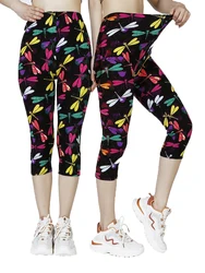 CUHAKCI New Colorful Dragonfly Printing Leggings Women Tights Gym Mujer Summer Female Capri Casual Ladies Pencil Pants S-2XL