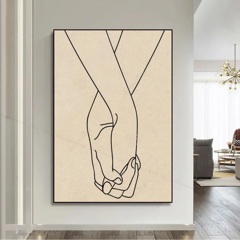 Line Couple Hand Love Kiss Movie Posters Wall Art Retro Posters For Home Aesthetic Art Wall Painting