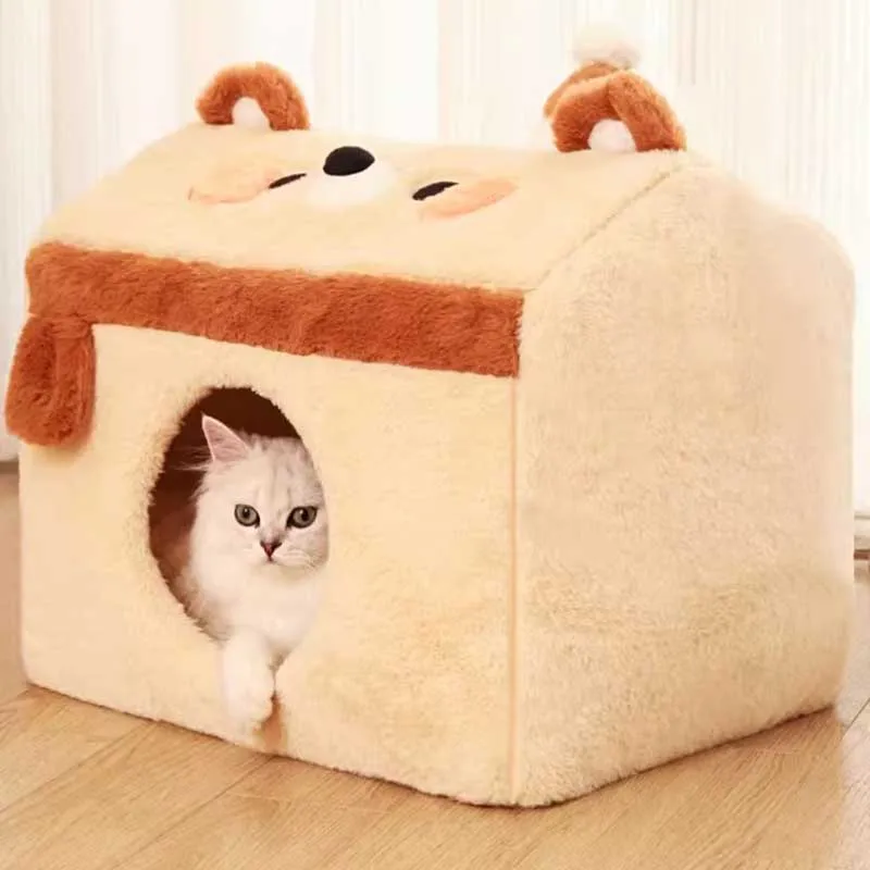 

Winter Warm Pet House Kawaii Bed Four Seasons Dog Nest Removable Washable Closed Kennel Niche Pour Chien Accessories Ornament