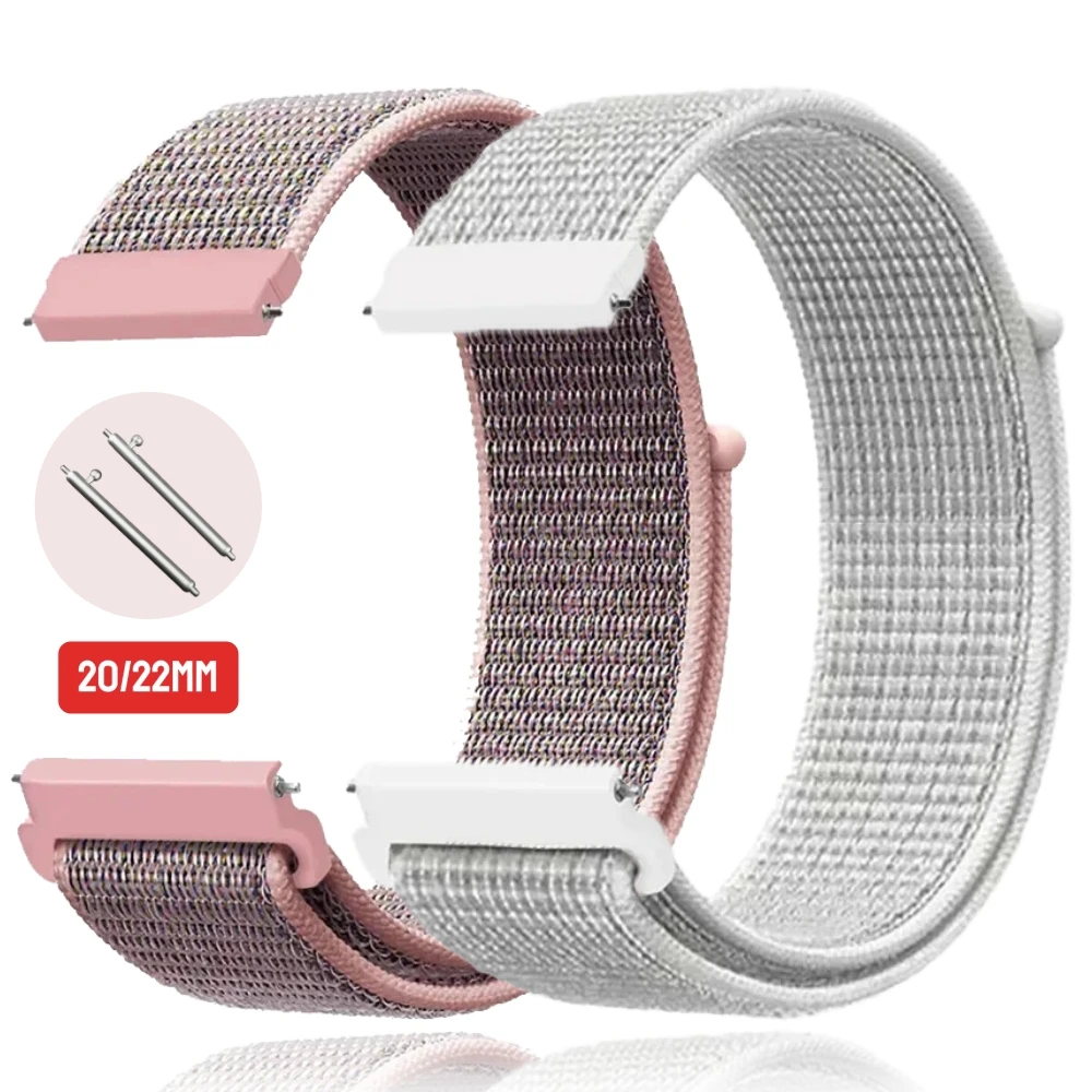 Correa de nailon para Samsung Galaxy Watch 6/4/Classic/3/5/Pro/Active 2, 20mm/22mm, pulsera deportiva transpirable, Amazfit Bip 5