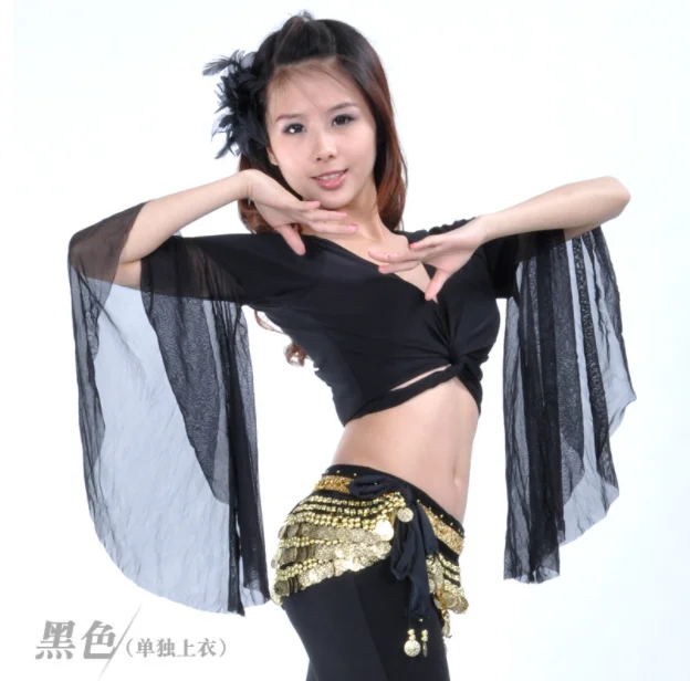 Nữ Múa Bụng Quần Áo Phối Bướm Ren Tay Dài Khăn Choàng Là Quần Áo Dance Hàng Đầu Trang Phục Áo