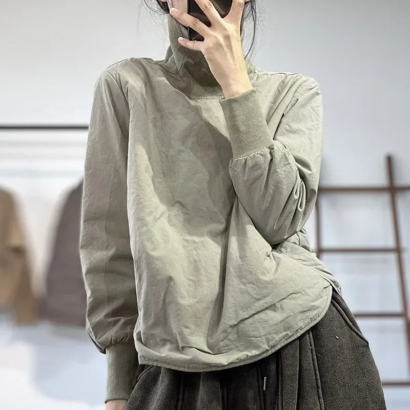 ฤดูใบไม้ผลิใหม่คอเต่าHoodieผู้หญิงสบายๆอเนกประสงค์ผ้าฝ้ายสตรีPulloverหลวมแฟชั่นผู้หญิงเสื้อผ้า