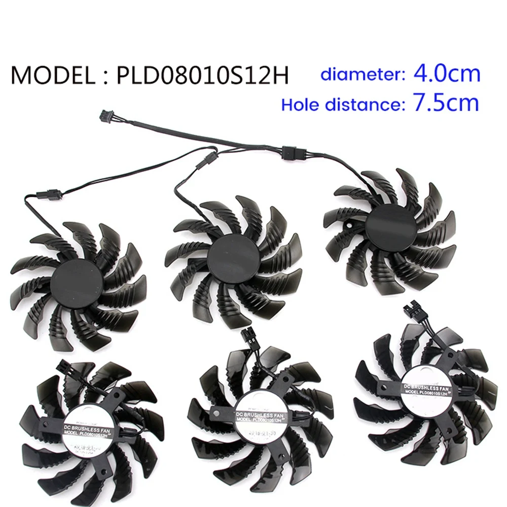 ABAN 3PCS 75MM PLD08010S12H 3PIN GTX970 GPU VENTILADOR para GV-N970WF3OC-4GD GTX970 Ventilador de resfriamento de placa de vídeo gráfica