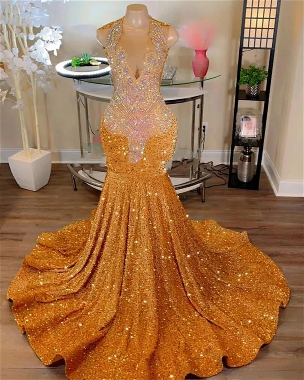 Sequin Mermaid Prom Dresses 2025 Black Girls Crystal Beading Plus Size Formal Birthday Party Gowns Customized Vestidos De Feast