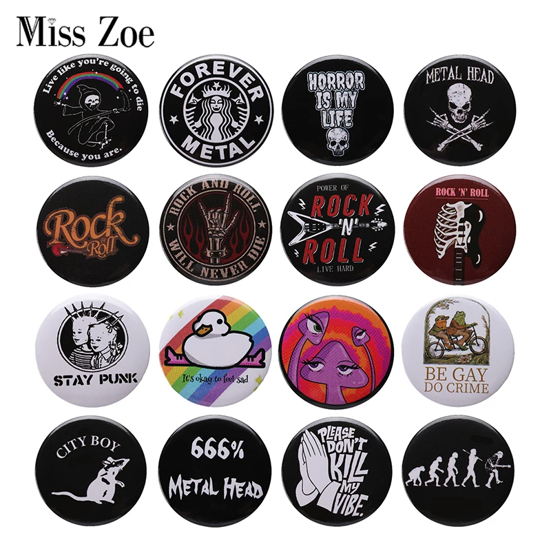 Hip Hop Punk Mental Tinplate Pin Soft Button Skeleton Rock Roll Brooch for Hat Bag Creative Bands Jewelry Gift Lapel Badges