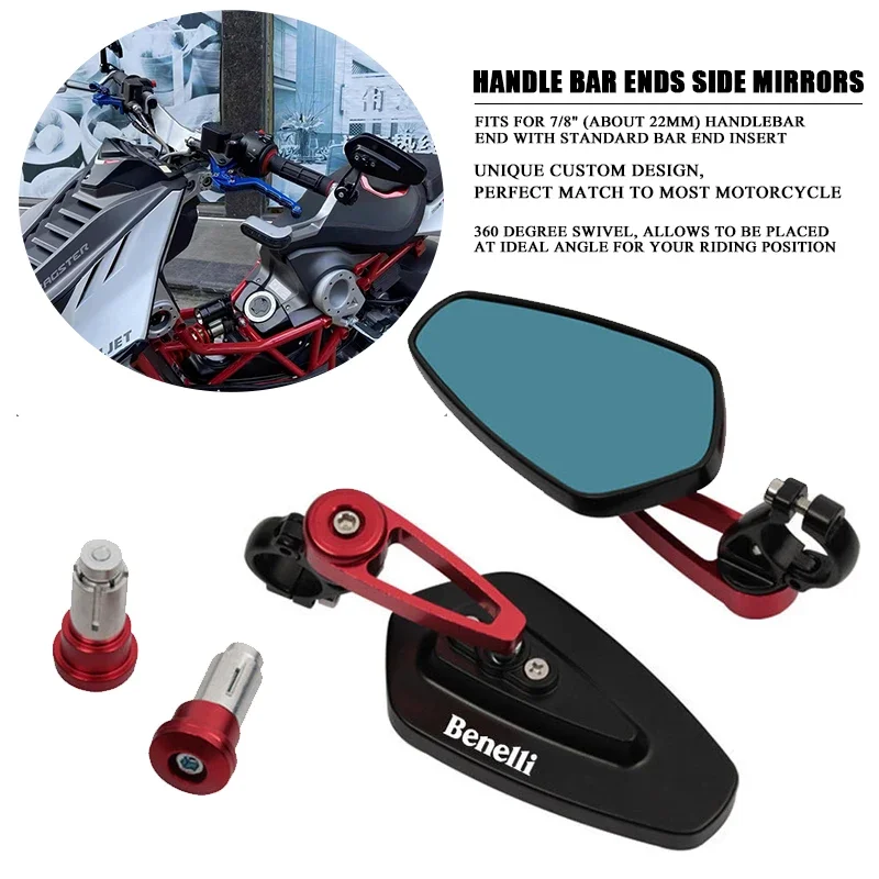 

For Benelli TRK502 TRK502X TRK251 TRK 502 TRK502X TRK 251 Motorcycle 22mm 7/8"Aluminum Alloy Bar Grips End Rearview Side Mirror