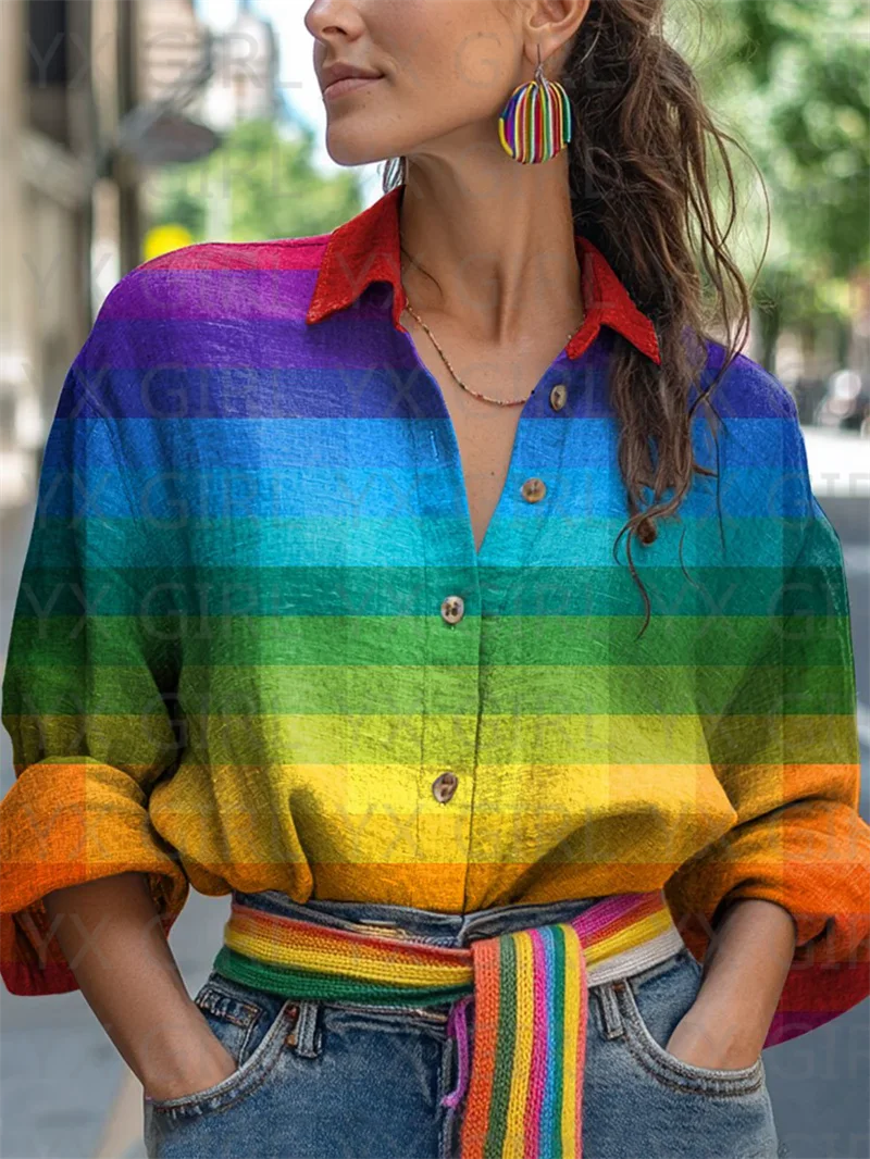 Women's Rainbow Gradient Pride Casual Shirt 3D Printed Button-down Shirt Women's Casual Unique Streewear