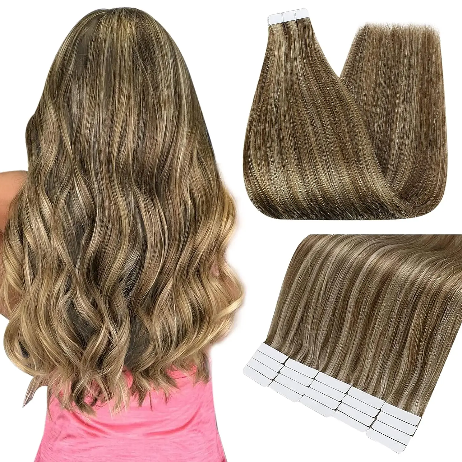 Volledige Glans Tape In 100% Remy Menselijk Haar Steil Dubbelzijdig Blond Comfortabele Zijdeachtige Natuurlijke Tape ins Voor Vrouwen