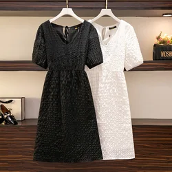 150Kg Plus Size Women's New Summer Bust 153cm Loose V-Neck Short Sleeve Dress Black White Big 5XL 6XL 7XL 8XL 9XL