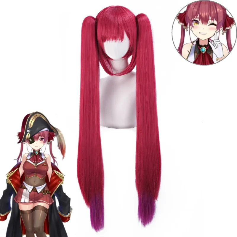

Houshou Marine Nun Style Cosplay Wig Long Blonde Twin Tail Blue Streaks Pirate Hat Prop Vtuber Wig For Women Halloween Party
