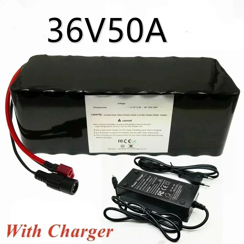 

2025 36V 50Ah Electric Bicycle Battery Built-in 40A BMS Lithium Battery Pack 36 Volt 2A Charging Ebike Battery + Charger