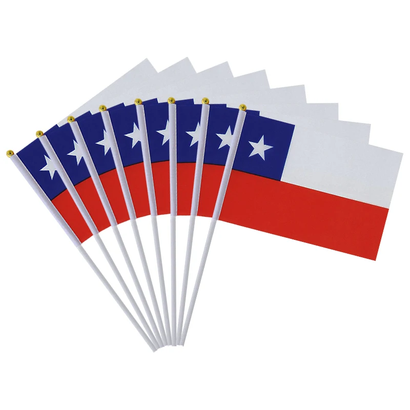 

aerlxemrbrae 14*21CM chile Hand Waving Flag 100pcs A Pack with Plastic flagpole chile hand flag