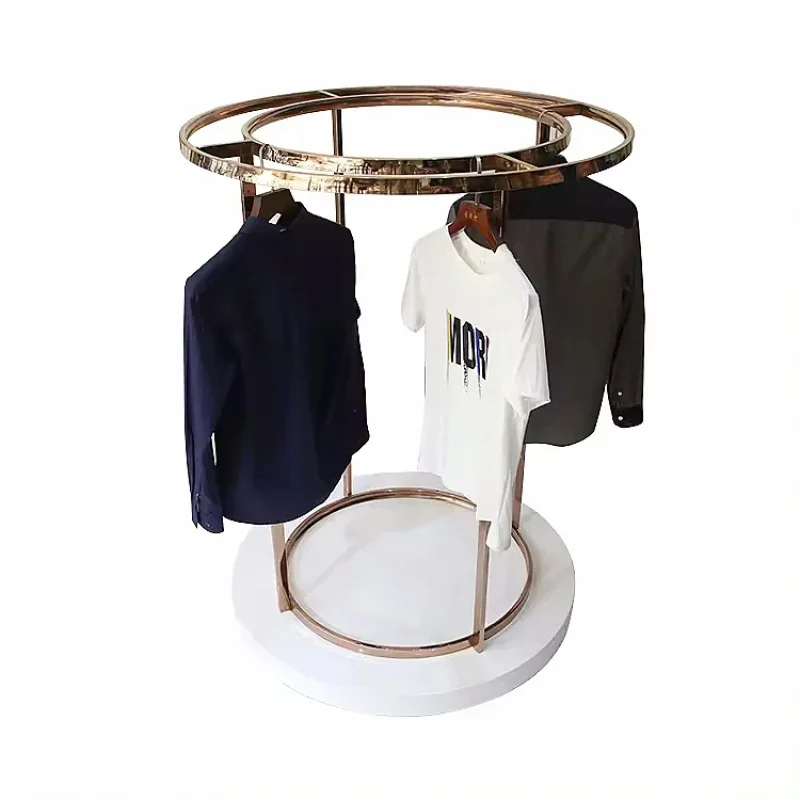 custom.Boutique Store Luxury Shiny Gold Round Clothing Racks Garment Hanging Rack Retail Store