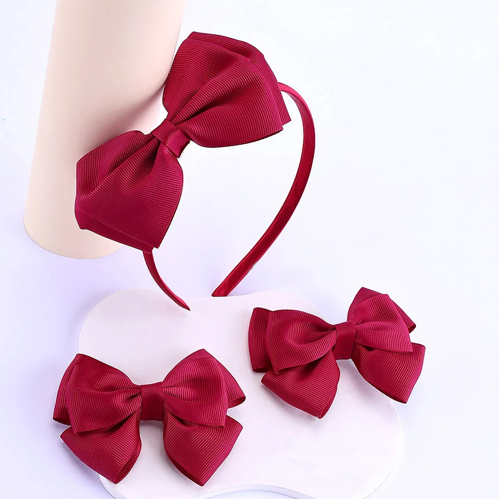 3pcs Red Bows Headband and Hair Clips Set for Girls Bow Grosgrain Ribbon Hair Accessories Headwear Hair Accessories for Girls