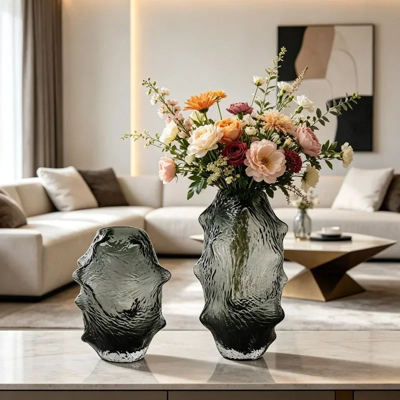 Glass Vase Sea Cucumber Shape Irregular Grain Spine Fold Green Terrarium Hydroponic Accessories Flower Vase Home Decoration