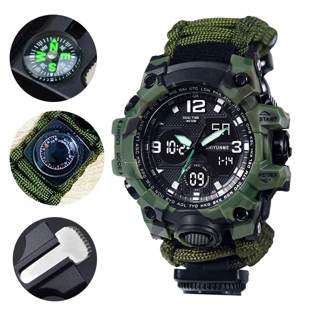 SHIYUNME G Style Men Sports Watches Outdoor Camping Compass Thermometer Waterproof LED Digital Watch Man Military Wrist Watch