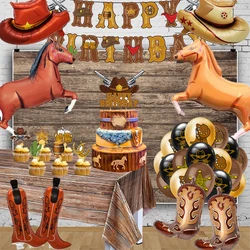 Western Cowboy Party Foil Horse Hat Boot Balloons Banner Plastic Tablecloth for Kids Cowboy Cowgirl Birthday Party Decorations