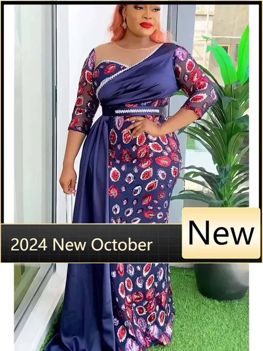 

Plus Size African Party Long Dresses for Women 2024 New Dashiki Ankara Sequin Evening Gowns Turkey Outfits Robe Africa Clothing