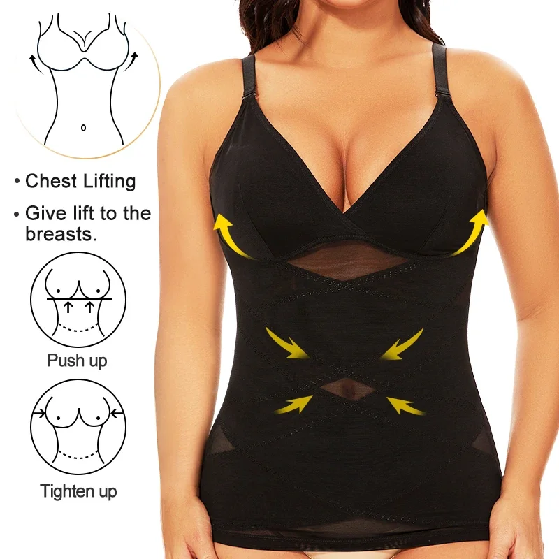 MISSMOLY Women Built in bra Shapewear Camisole Tummy Control Body Shaper Slimming Underwear Compression Corset Bustier Tank Tops